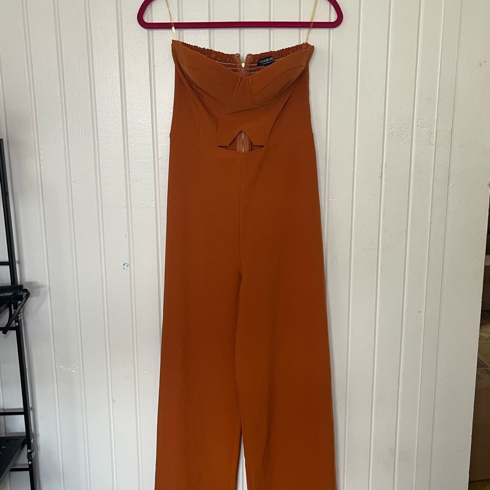 Fashion Nova Strapless Rust Jumpsuit